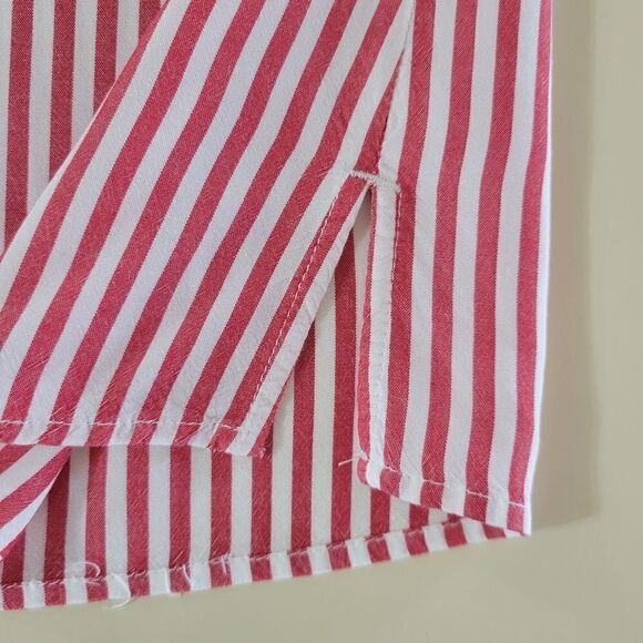 Loft Women's Red Striped Flutter Sleeve Rayon Blouse - Picture 13 of 16